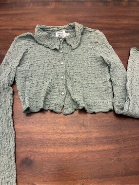 Princess Polly Top Women’s 6 Long Sleeve Blouse Green Button Down Collared